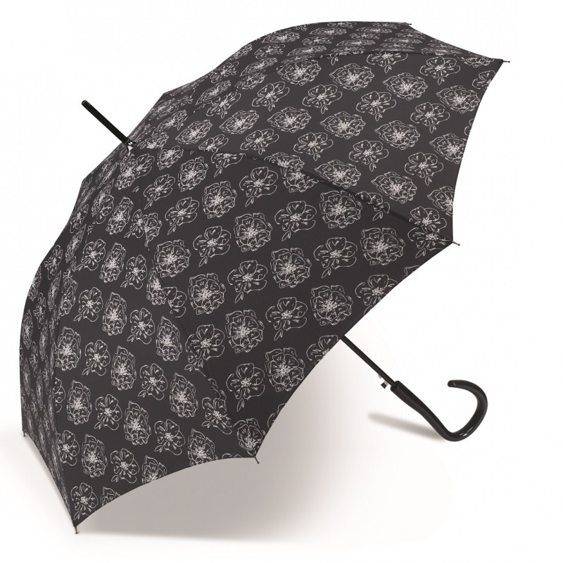 Pierre Cardin Long AC Automatický deštník černý s květinami 82674